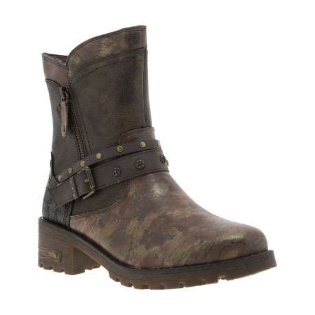 Boots bronze à talon décroché moyen avec des motifs floraux sur l'empeigne - Image 3