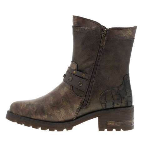 Boots bronze à talon décroché moyen avec des motifs floraux sur l'empeigne