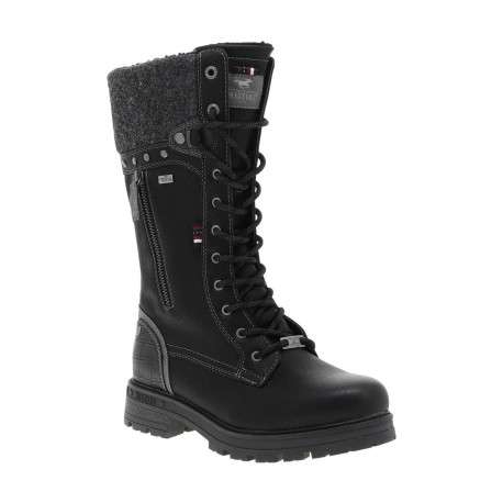 Bottes noires à talon décroché bas avec un zip et des lacets ronds - Image 3