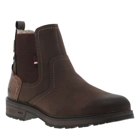 Boots chocolat à talon décroché bas avec un zip et un soufflet élastiqué - Image 3