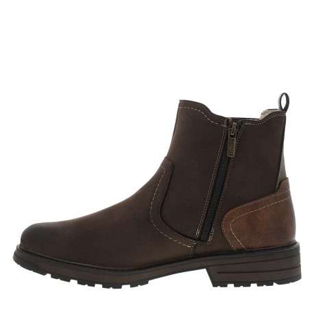 Boots chocolat à talon décroché bas avec un zip et un soufflet élastiqué