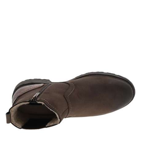 Boots chocolat à talon décroché bas avec un zip et un soufflet élastiqué - Image 4