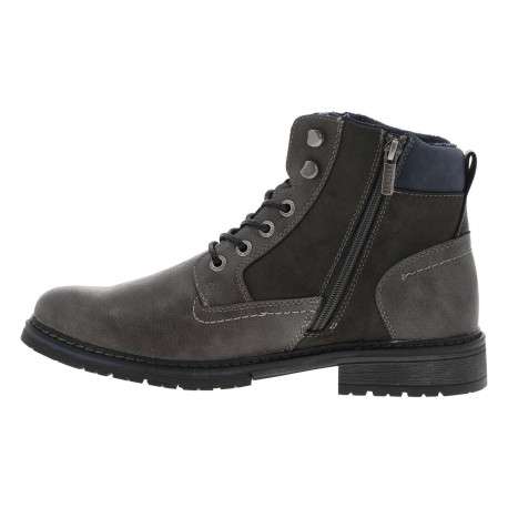 Bottines grises à talon décroché bas avec un logo embossé au talon