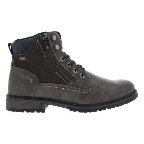 Bottines grises à talon décroché bas avec un logo embossé au talon - Image 2