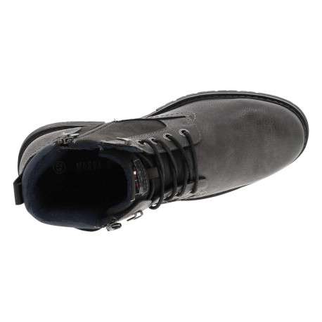 Bottines grises à talon décroché bas avec un logo embossé au talon - Image 4