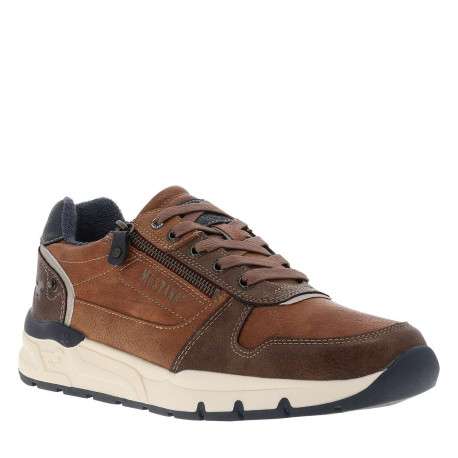 Baskets cognac à talon plat avec des lacets et un zip latéral - Image 3