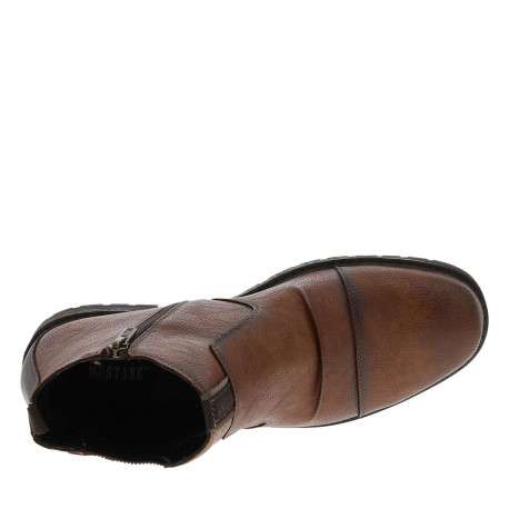 Boots brunes à talon décroché bas avec un zip et un soufflet élastiqué - Image 4