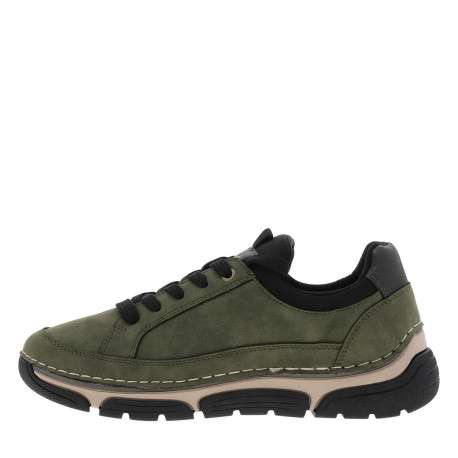 Baskets running kaki à talon plat avec des lacets plats et un zip décoratif