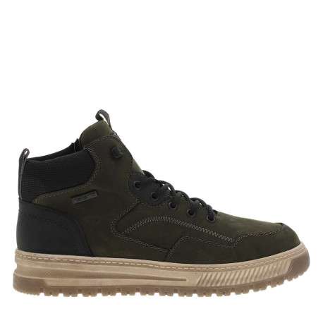 Baskets en cuir kaki à talon plat avec des lacets et un zip latéral - Image 2
