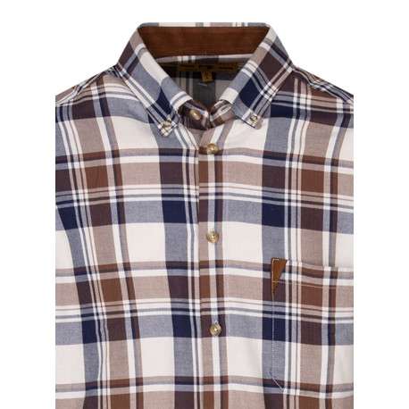 Chemise en coton écrue à carreaux avec une coupe droite et un col à rabats - Image 3