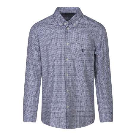 Chemise en coton blanche et marine fleuri avec une coupe regular fit