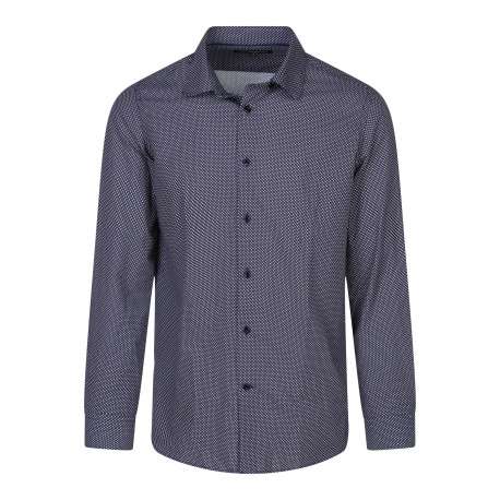 Chemise en coton marine à motifs imprimés avec une coupe ajustée