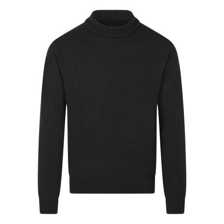 Pull laine cachemire noir uni avec une coupe droite et un col roulé