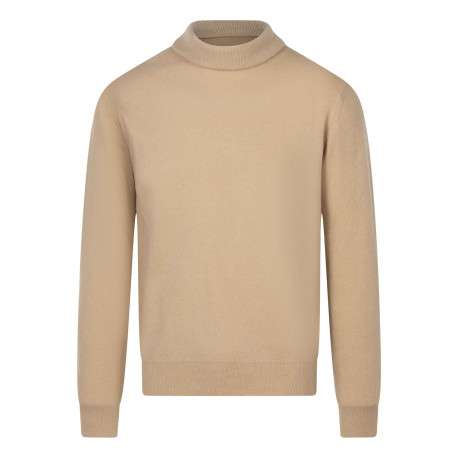 Pull laine cachemire camel uni avec une coupe droite et un col roulé