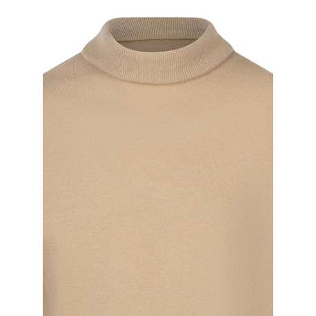 Pull laine cachemire camel uni avec une coupe droite et un col roulé - Image 3