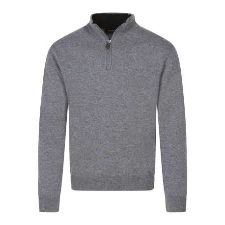 Pull laine cachemire gris uni avec un col camionneur et des manches longues