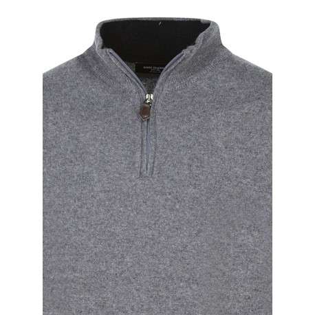 Pull laine cachemire gris uni avec un col camionneur et des manches longues - Image 3