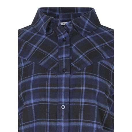 Chemisier blouse en coton marine à carreaux avec une coupe ajustée - Image 3