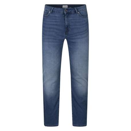 Jean en coton bleu uni avec une coupe bootcut et une fermeture zippée