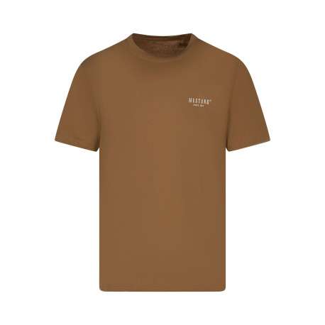 T-shirt en coton camel uni avec une coupe droite et un col rond