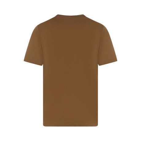 T-shirt en coton camel uni avec une coupe droite et un col rond - Image 2