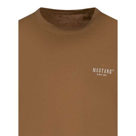 T-shirt en coton camel uni avec une coupe droite et un col rond - Image 3