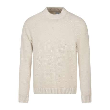 Pull en coton beige uni avec une coupe ajustée et un col montant