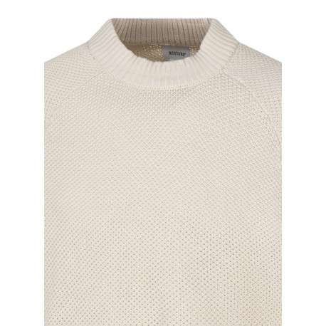 Pull en coton beige uni avec une coupe ajustée et un col montant - Image 3