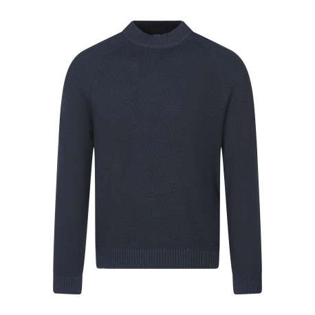 Pull en coton marine uni avec une coupe ajustée et un col montant