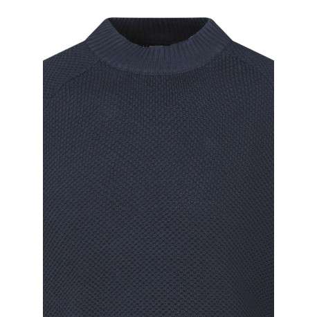 Pull en coton marine uni avec une coupe ajustée et un col montant - Image 3