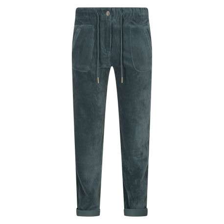 Pantalon en coton mélangé vert uni avec une coupe chino et taille haute