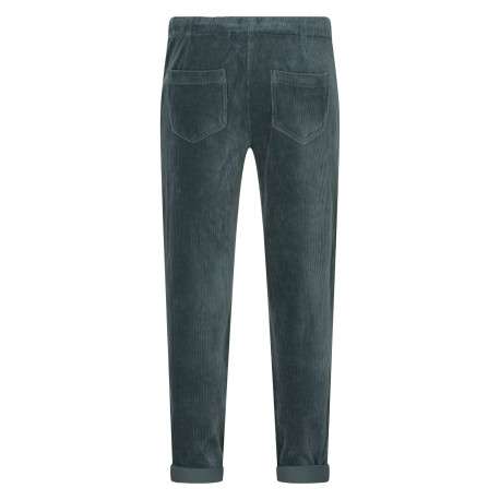 Pantalon en coton mélangé vert uni avec une coupe chino et taille haute - Image 2