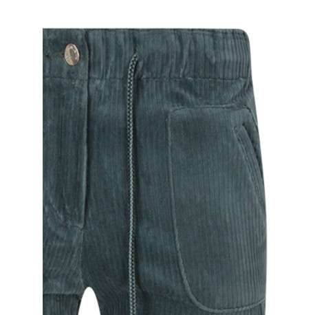 Pantalon en coton mélangé vert uni avec une coupe chino et taille haute - Image 3