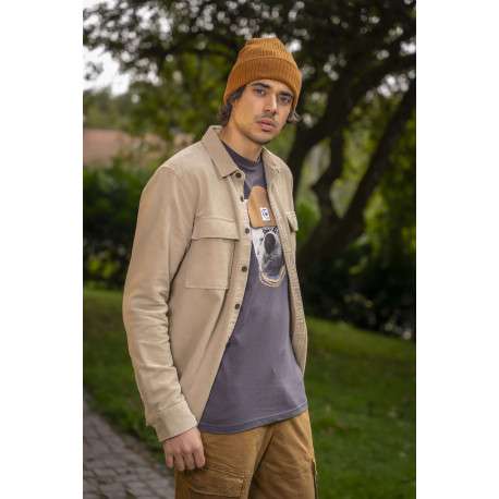 Bonnet camel uni avec un revers et logo brodé sur le côté gauche - Image 2