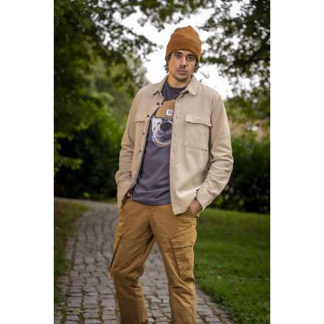 Cargo en coton camel uni à coupe regular fit avec des lacets à la taille