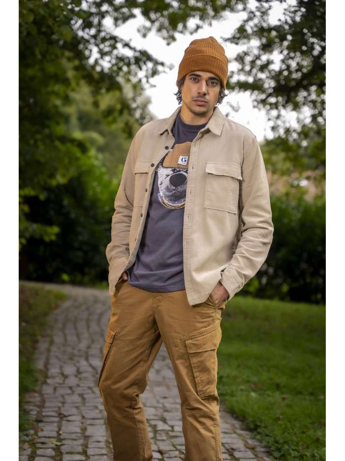 Cargo en coton camel uni à...