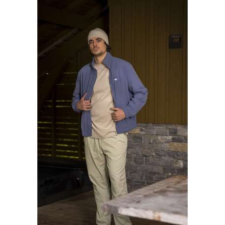 Blouson bleu uni avec une coupe droite col et une fermeture zippée - Image 5