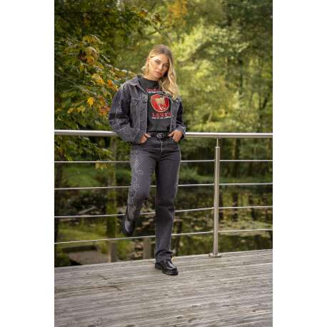 T-shirt en coton noir à imprimé fantaisie avec des manches courtes