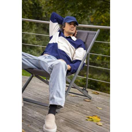 Polo en coton mélangé marine rayé avec une coupe droite et un col à revers - Image 2