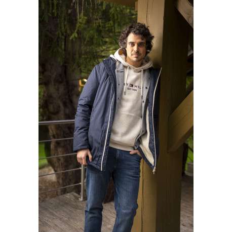 Bomber en coton gris avec un col châle et boutonnière chromée - Image 2