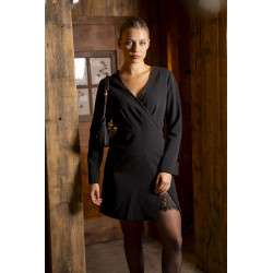 Robe courte noire unie zippée au dos à col cache-coeur avec des strass