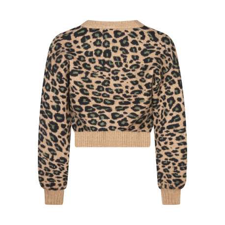 Cardigan camel léopard avec une coupe ajustée à col v et des manches longues - Image 2