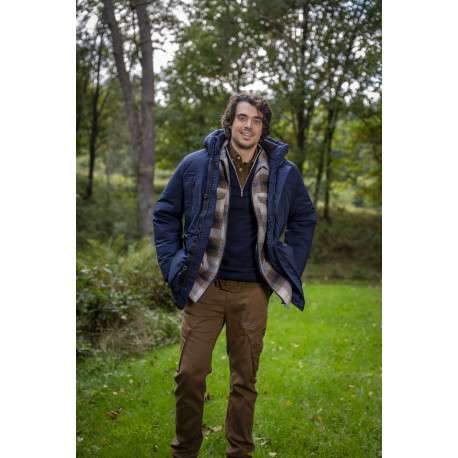 Pull en coton marine uni avec un col camionneur côtelé à zip