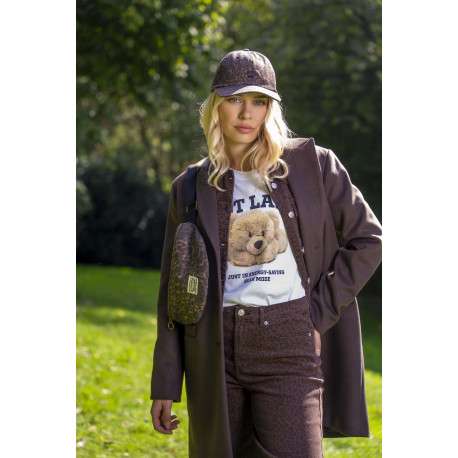 Blouson en coton marron imprimé avec une coupe droite et des boutons - Image 2