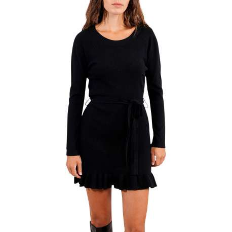 Robe courte noire unie avec une coupe évasée et un col rond