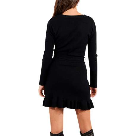 Robe courte noire unie avec une coupe évasée et un col rond - Image 2
