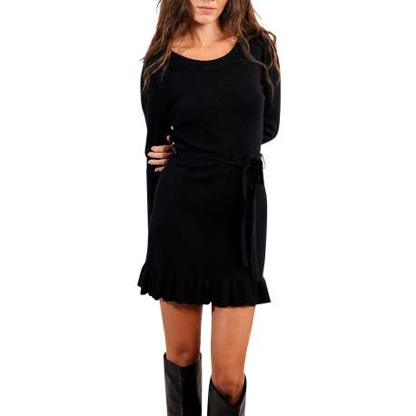 Robe courte noire unie avec une coupe évasée et un col rond - Image 4