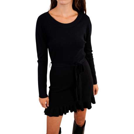 Robe courte noire unie avec une coupe évasée et un col rond - Image 5