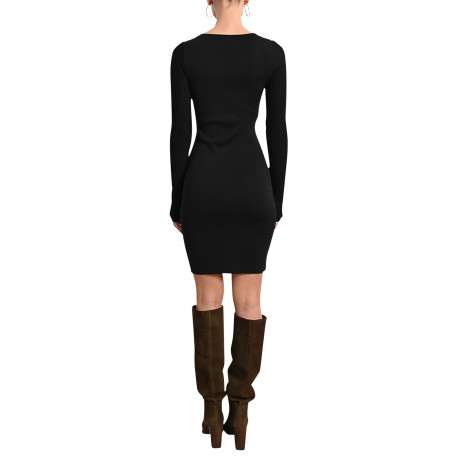 Robe courte noire maille fine avec une coupe moulante et un col rond - Image 3