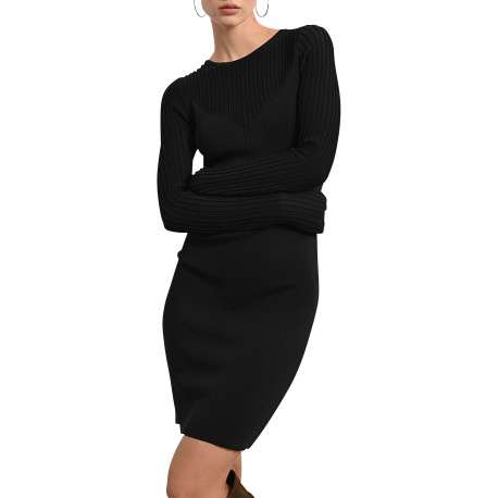 Robe courte noire maille fine avec une coupe moulante et un col rond - Image 4